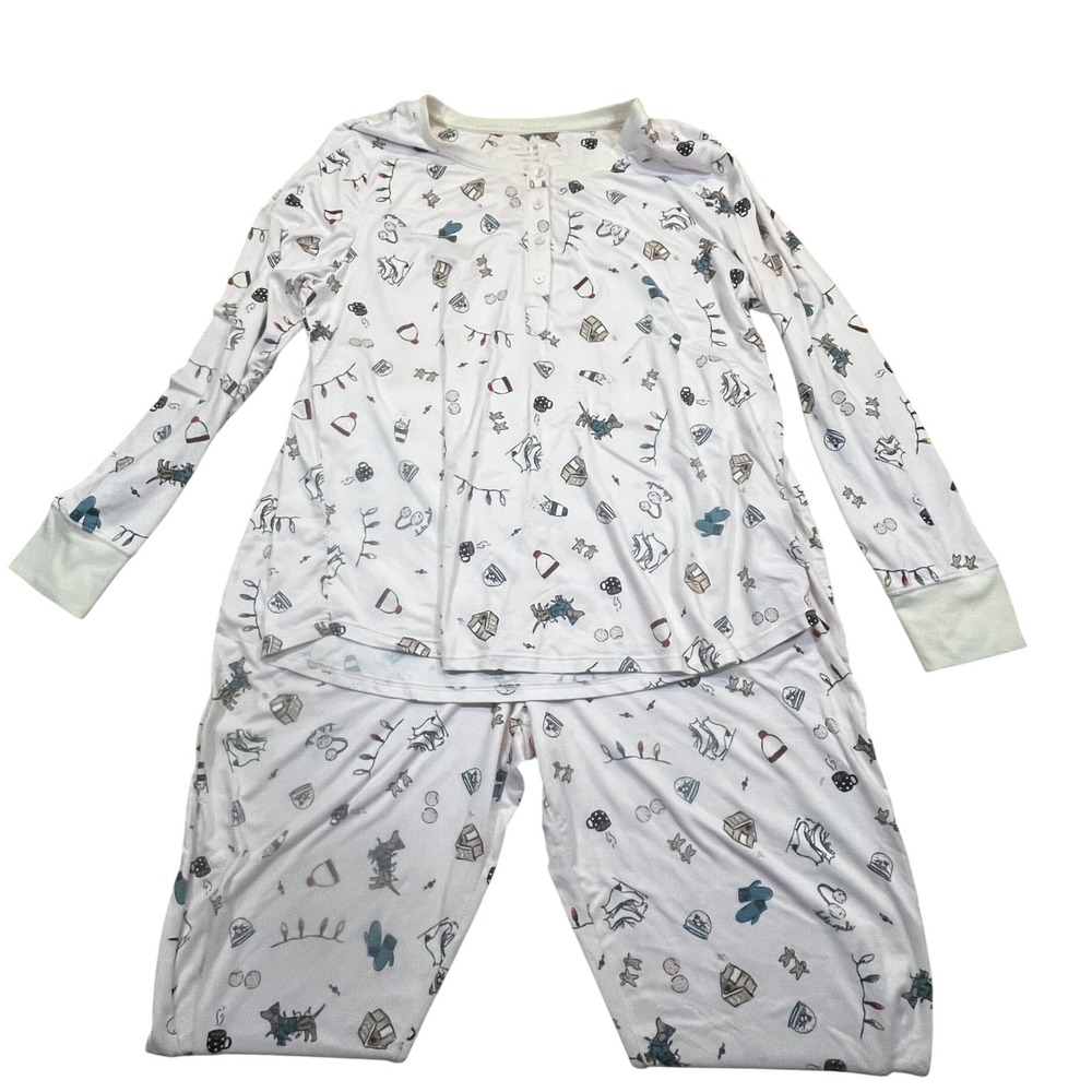 Kate Spade New York Womens XL Pink Winter Novelty Dog Henley‎ Pajama Set 2 Piece